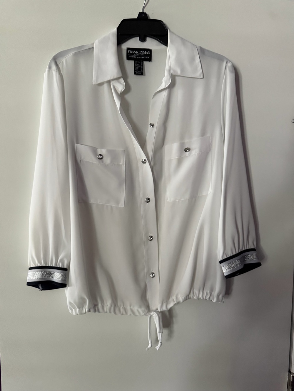 Frank Lyman Design White Button-Front Shirt with Contrast Cuffs